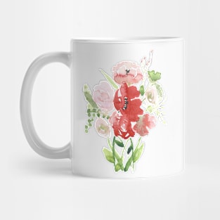 Poppies and Roses, floral watercolor painting Mug